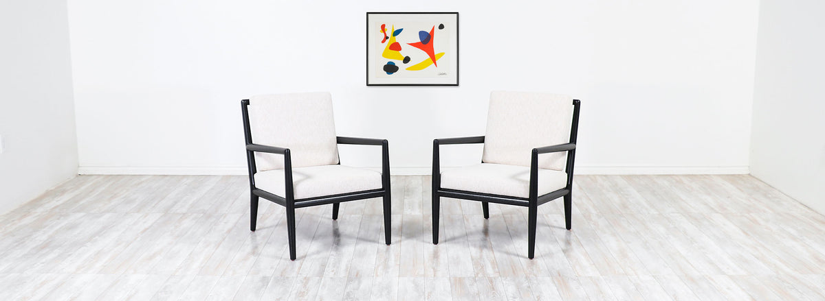 T.H. Robsjohn-Gibbings Ebonized Lounge Chairs for Widdicomb