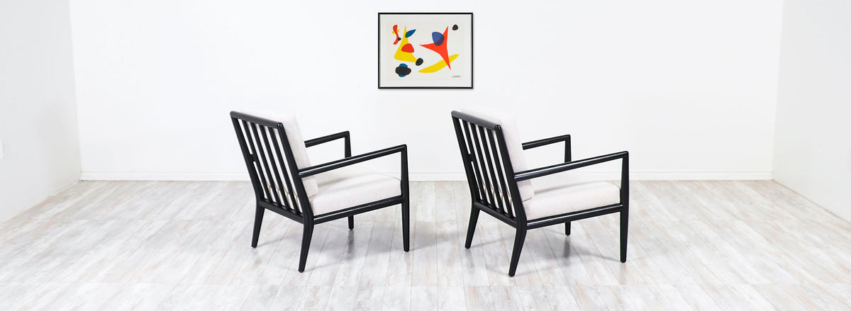 T.H. Robsjohn-Gibbings Ebonized Lounge Chairs for Widdicomb