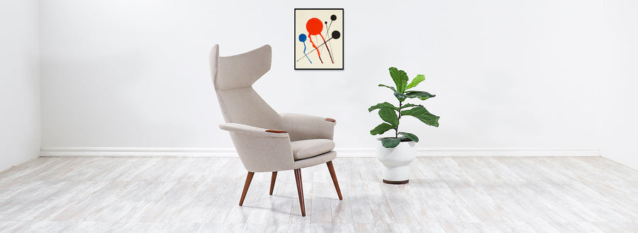 Danish Modern Wingback Lounge Chair with Teak Accent Paws