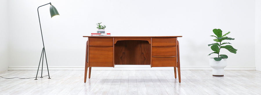 Svend A. Madsen Executive Teak Desk with Bookcase for Sigurd Hansen