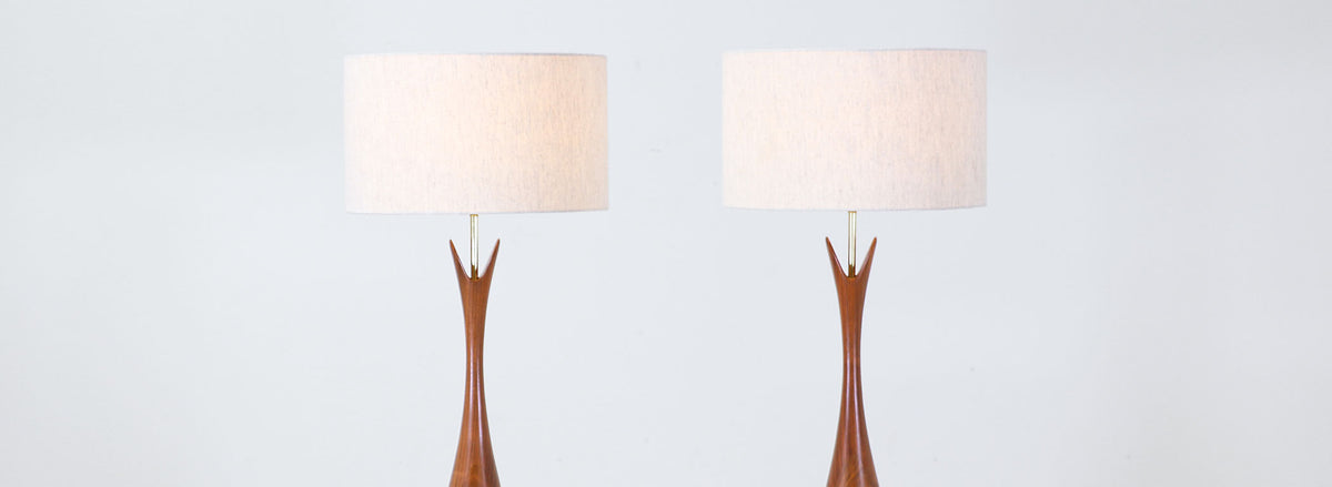 Mid-Century Sculpted Walnut Table Lamps by Modernera Lamp Co. 