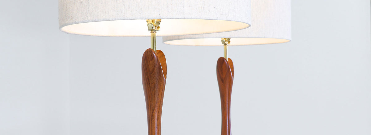 Mid-Century Sculpted Walnut Table Lamps by Modernera Lamp Co. 