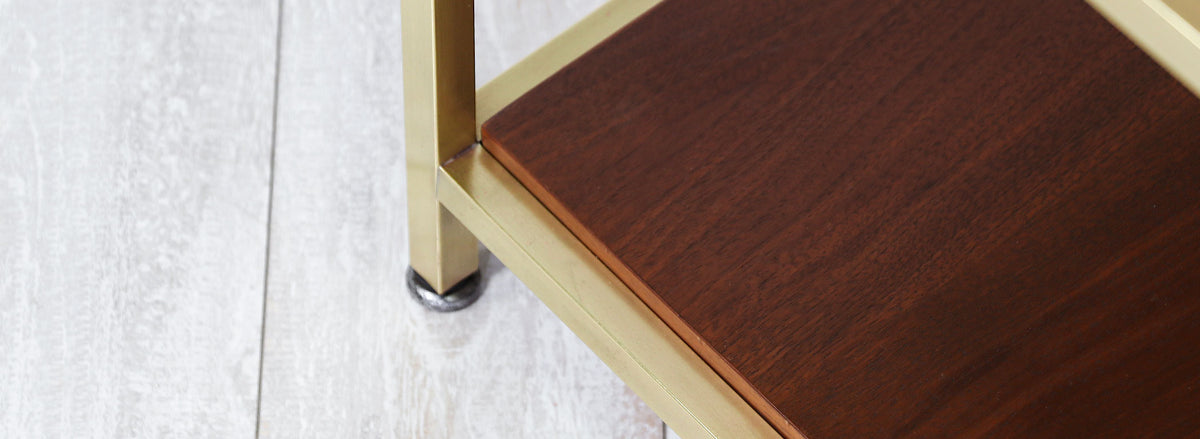 Paul McCobb "Irwin Collection" Vitrolite Glass & Brass Console Table for Calvin Furniture 