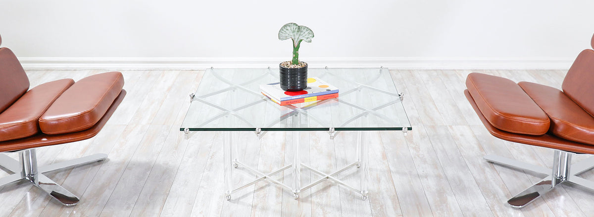 Charles Hollis Jones "Treillage" Chrome & Lucite Coffee Table 