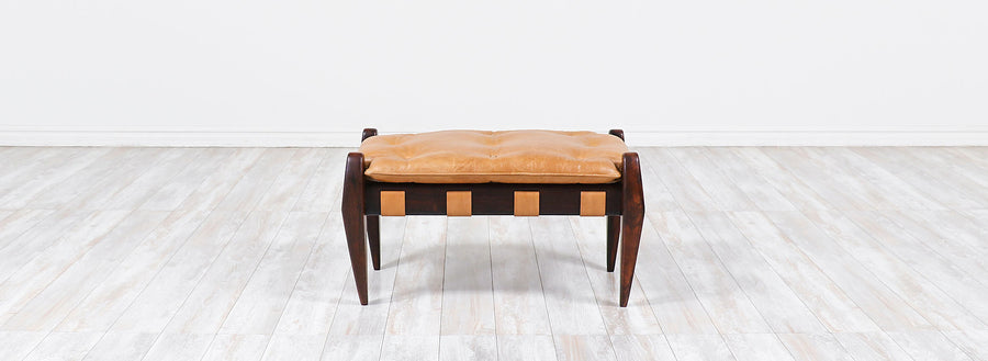 Jean Gillon Sculpted Rosewood & Leather Stool for Italma Wood Art 