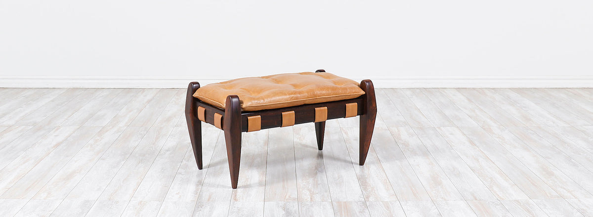 Jean Gillon Sculpted Rosewood & Leather Stool for Italma Wood Art 