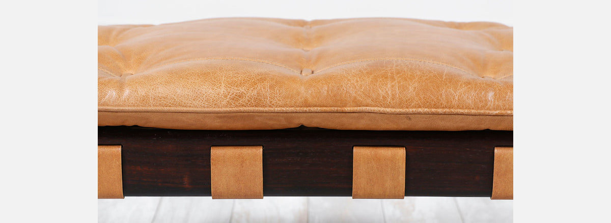 Jean Gillon Sculpted Rosewood & Leather Stool for Italma Wood Art 