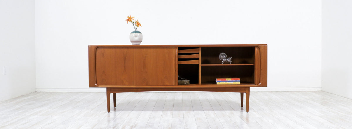 Danish Modern Tambour-Door Teak Credenza by Bernhard Pedersen