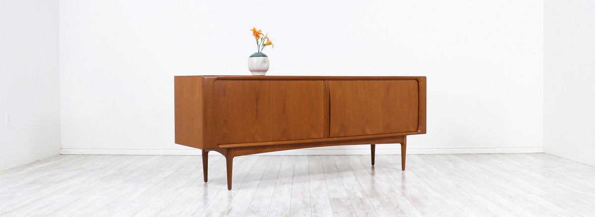 Danish Modern Tambour-Door Teak Credenza by Bernhard Pedersen