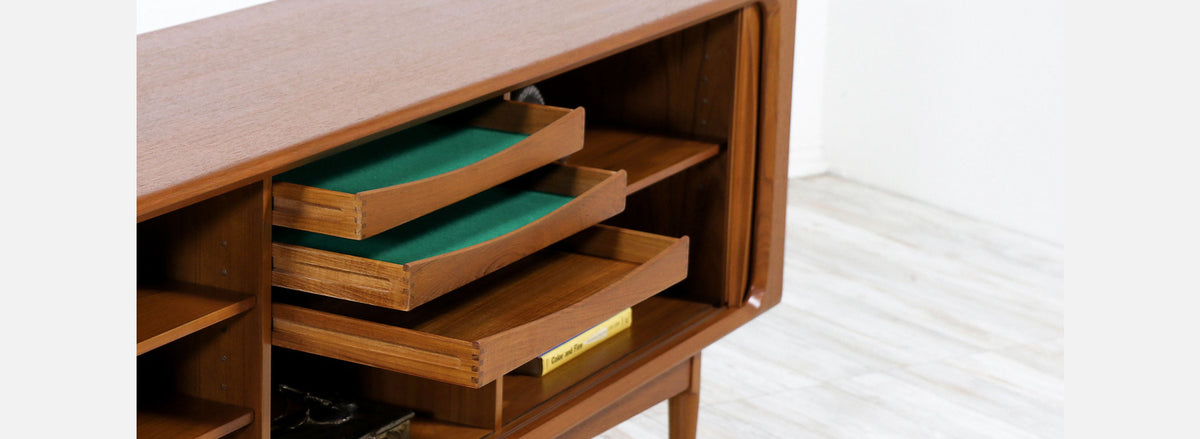 Danish Modern Tambour-Door Teak Credenza by Bernhard Pedersen