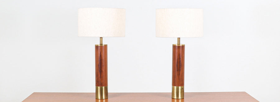 Gerald Thurston Brass & Walnut Table Lamps for Lightolier Co.