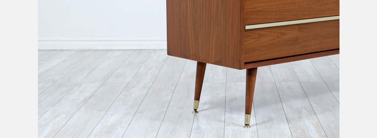 John Keal Walnut Credenza with Cane Doors for Brown Saltman-2