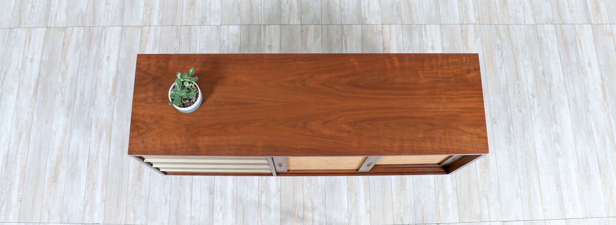 John Keal Walnut Credenza with Cane Doors for Brown Saltman-2