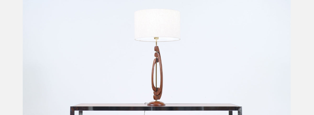 Mid-Century Modern Sculptural Walnut Table Lamp