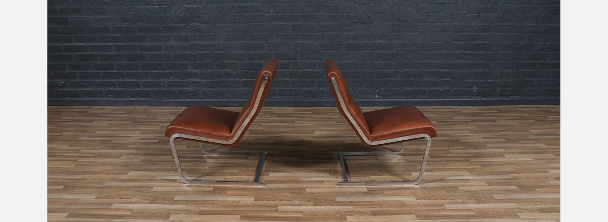 Poul Norreklit Cognac Leather & Steel Cantilever Lounge Chairs