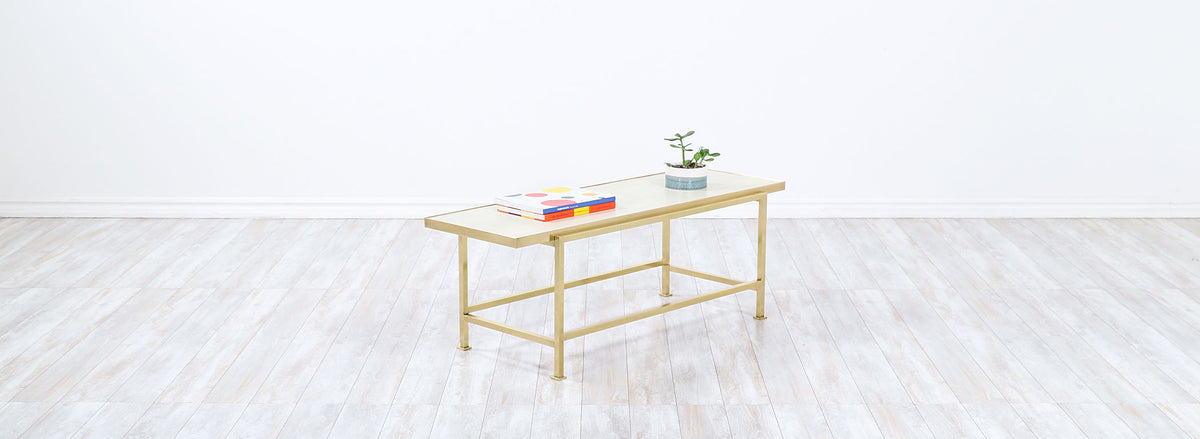 Edward J. Wormley Leather Top & Brass Coffee Table for Dunbar