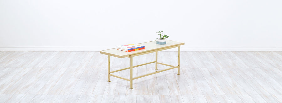 Edward J. Wormley Leather Top & Brass Coffee Table for Dunbar