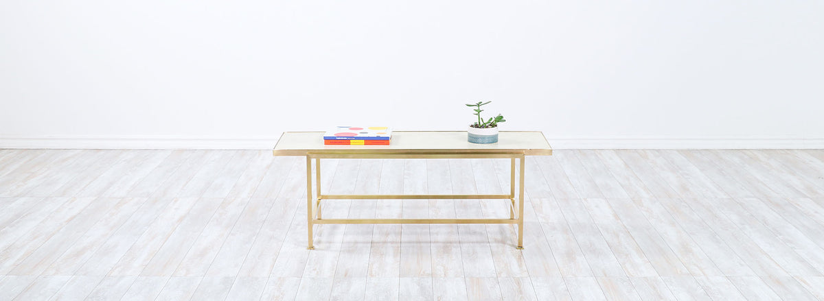 Edward J. Wormley Leather Top & Brass Coffee Table for Dunbar