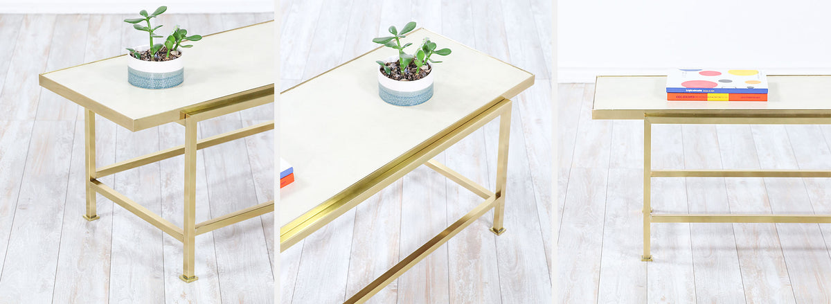 Edward J. Wormley Leather Top & Brass Coffee Table for Dunbar