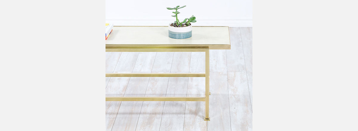 Edward J. Wormley Leather Top & Brass Coffee Table for Dunbar