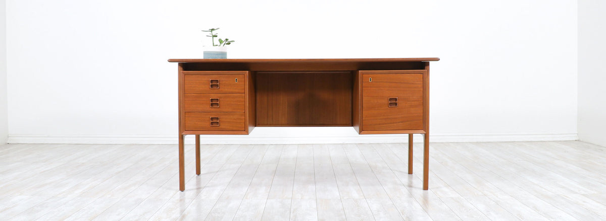 Erik Brouer Executive Teak Desk with Bookcase for Brouer Møbelfabrik