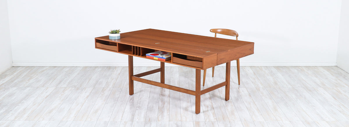 Danish Modern Flip-Top Executive teak Desk by Peter Løvig Nielsen-8 