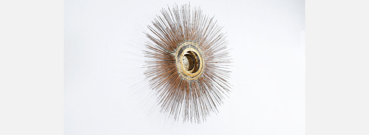Large Vintage Bronze Sunburst Wall Sculpture by Artist Frederick Prescott, c.1980