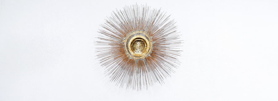 Large Vintage Bronze Sunburst Wall Sculpture by Artist Frederick Prescott, c.1980