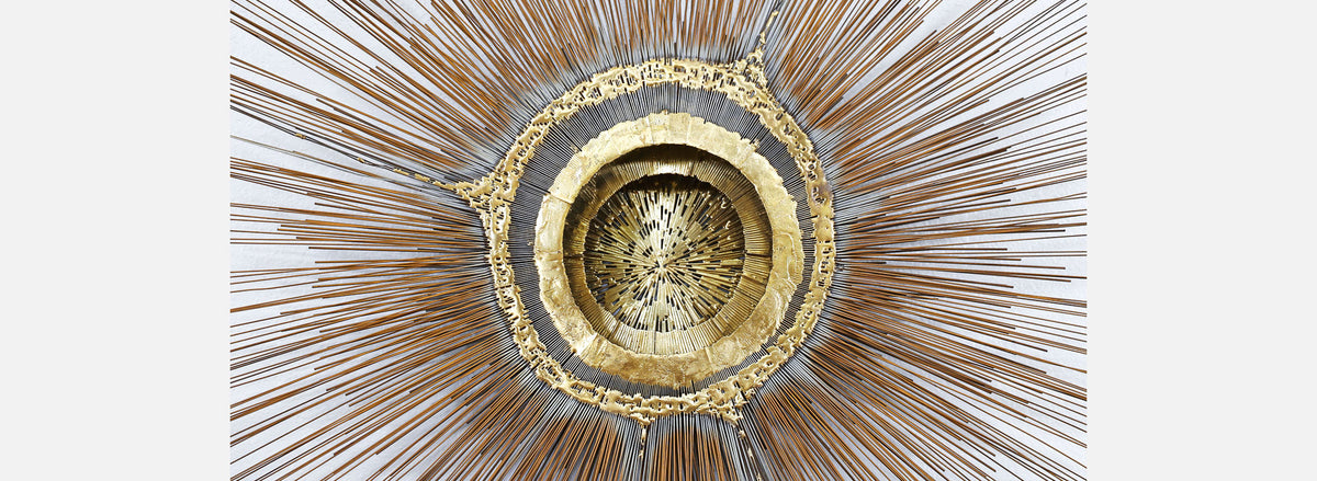 Large Vintage Bronze Sunburst Wall Sculpture by Artist Frederick Prescott, c.1980