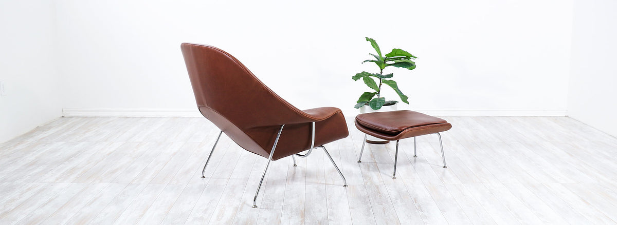 Eero Saarinen "Womb" Cognac Leather Chair with Ottoman for Knoll