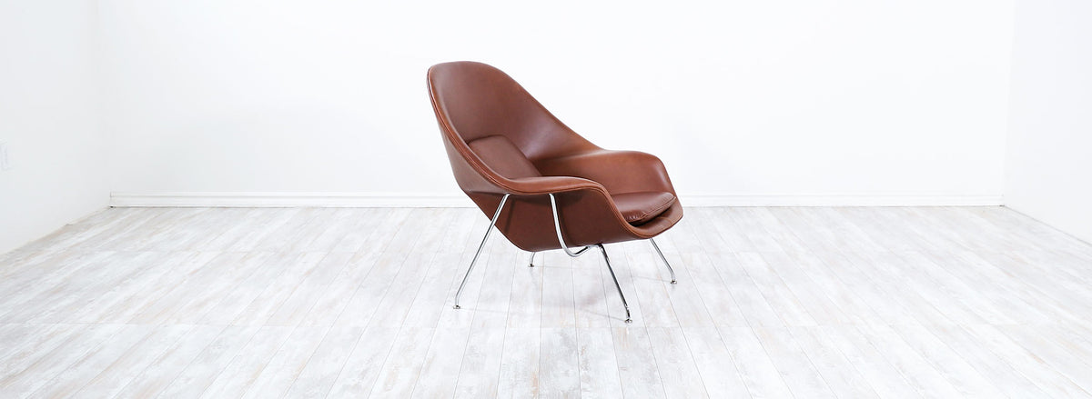 Eero Saarinen "Womb" Cognac Leather Chair with Ottoman for Knoll