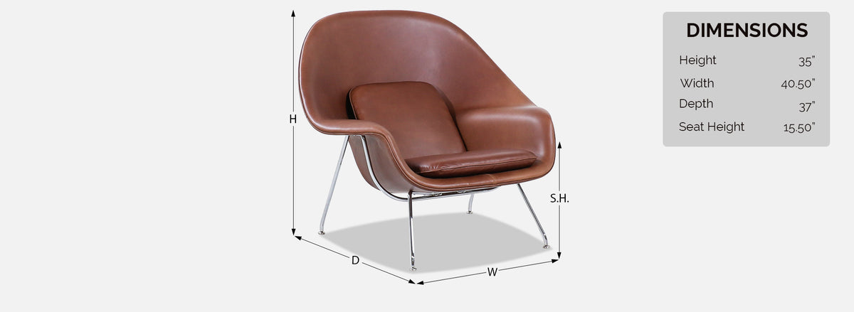 Eero Saarinen "Womb" Cognac Leather Chair with Ottoman for Knoll