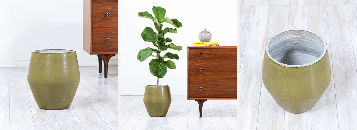 Raul Coronel Olive Green Ceramic Planter for Stoneware Designs