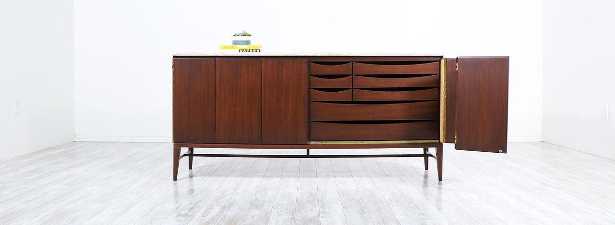 Paul McCobb "Irwin Collection" Dresser with Bi-Folding Doors & Marble Top for Calvin Furniture