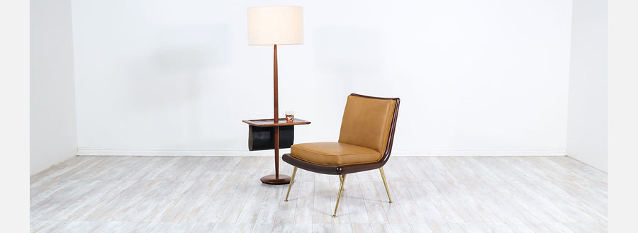 Mid-Century Modern Floor Lamp with Side Table & Magazine Holder by Laurel