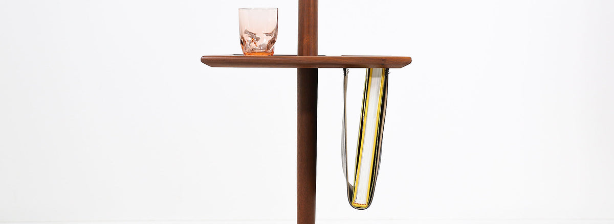 Mid-Century Modern Floor Lamp with Side Table & Magazine Holder by Laurel