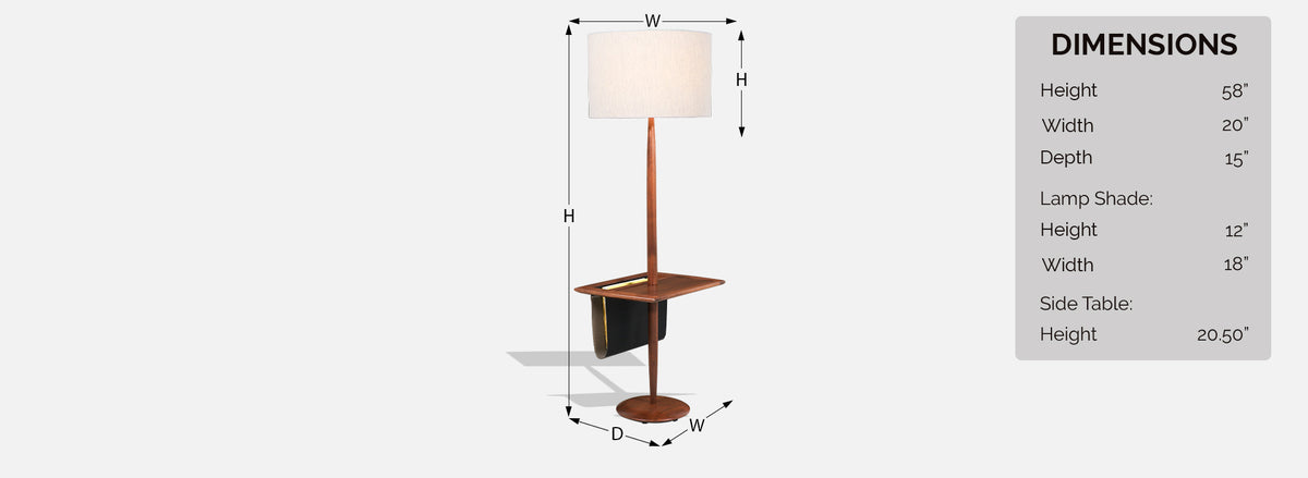 Mid-Century Modern Floor Lamp with Side Table & Magazine Holder by Laurel
