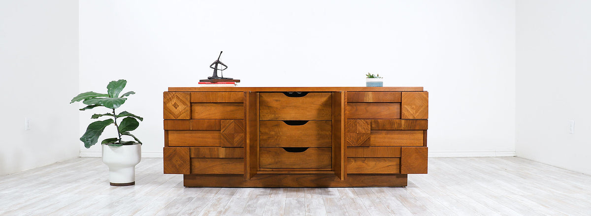 Mid-Century Modern "Stacatto" Geometric Dresser by Lane Furniture