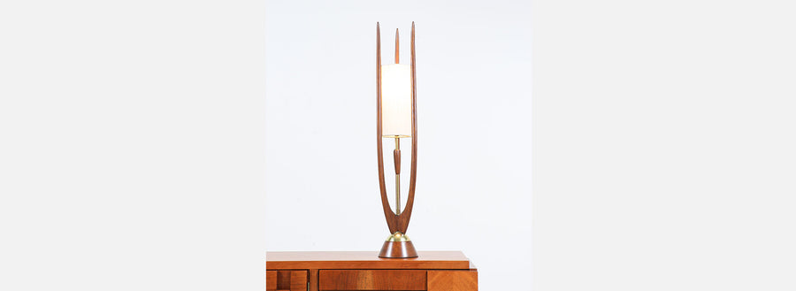 John Keal Sculpted Walnut & Brass Table Lamp for Modeline