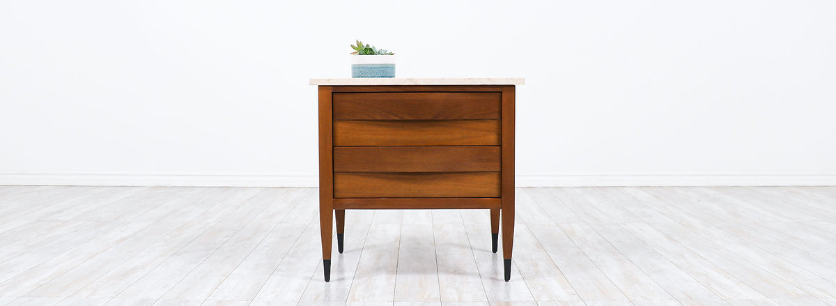 Mid-Century Modern Night Stand with Travertine Top by American of Martinsville 