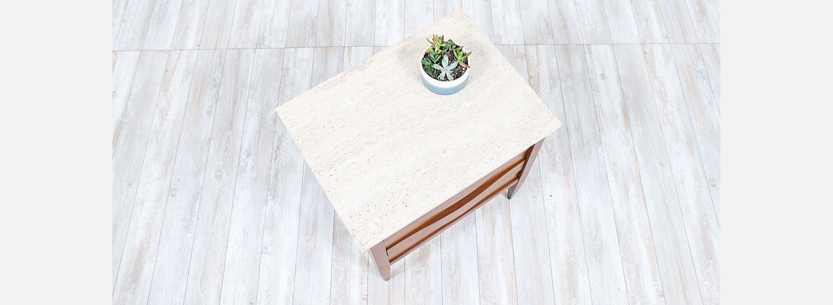 Mid-Century Modern Night Stand with Travertine Top by American of Martinsville 