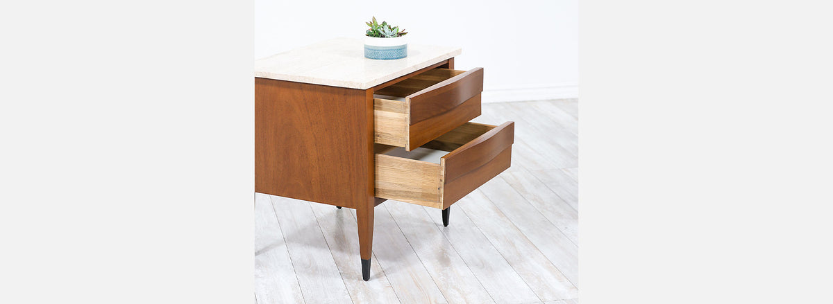 Mid-Century Modern Night Stand with Travertine Top by American of Martinsville 