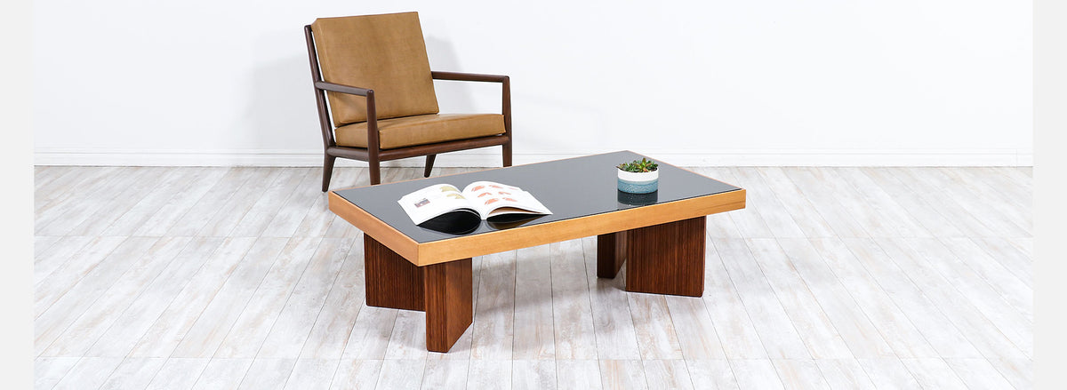 Mid-Century Modern Coffee Table with Smoke Glass Top