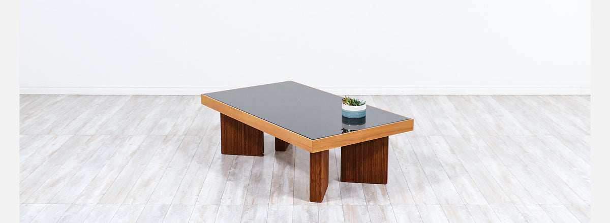 Mid-Century Modern Coffee Table with Smoke Glass Top
