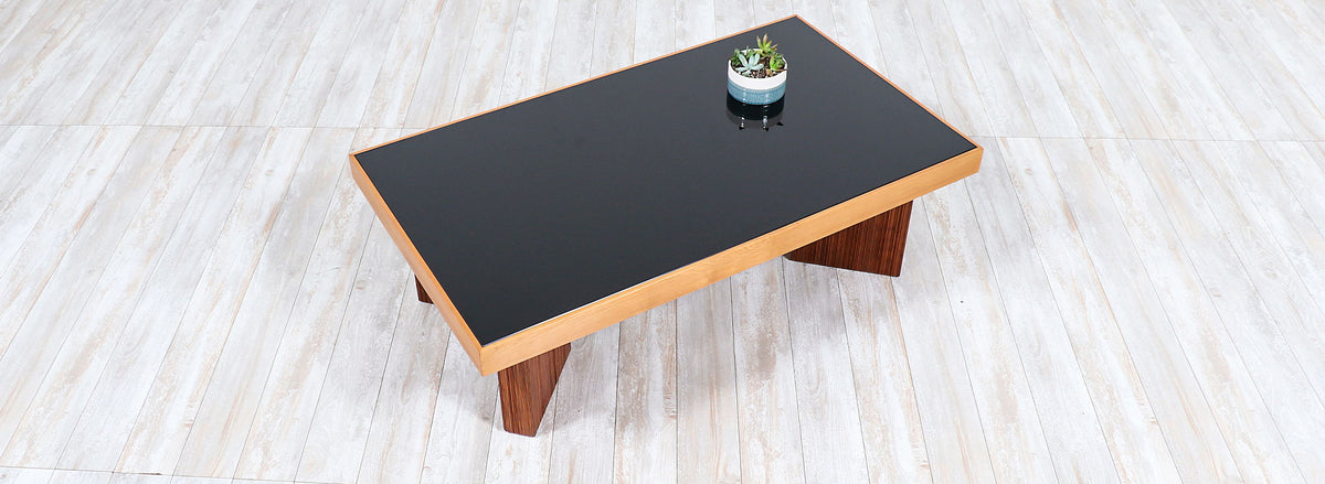 Mid-Century Modern Coffee Table with Smoke Glass Top