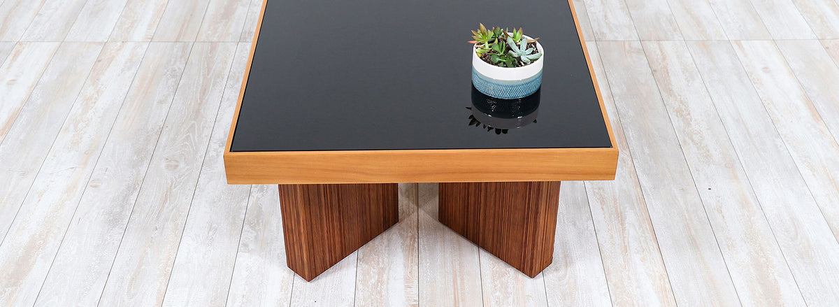 Mid-Century Modern Coffee Table with Smoke Glass Top