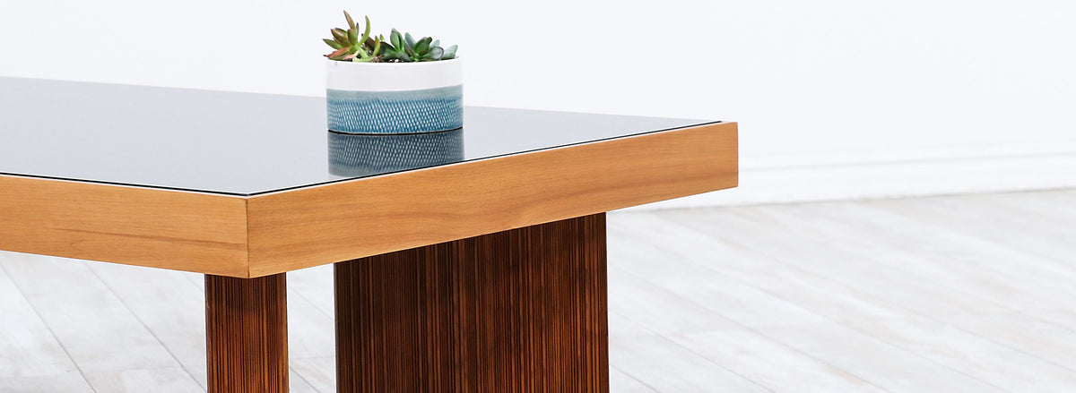 Mid-Century Modern Coffee Table with Smoke Glass Top