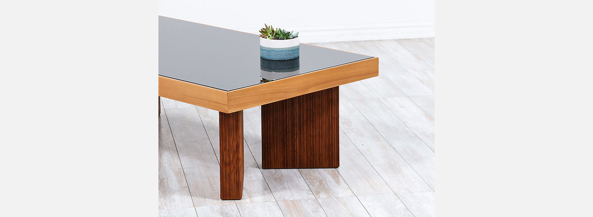 Mid-Century Modern Coffee Table with Smoke Glass Top