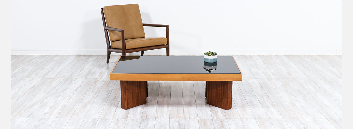 Mid-Century Modern Coffee Table with Smoke Glass Top