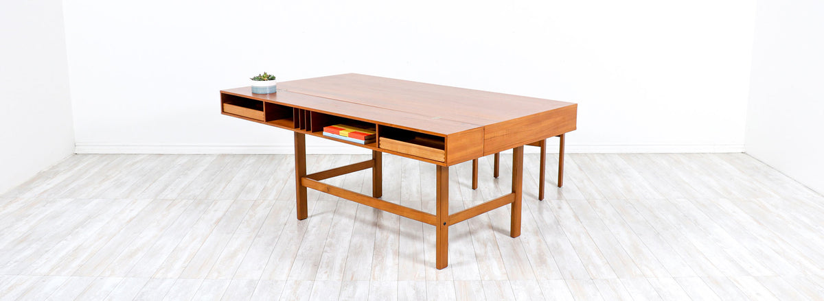Danish Modern Flip-Top Executive Teak Desk by Peter Løvig Nielsen